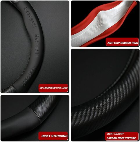 غطاء عجلة قيادة ميتسوبيشي مناسب حسب الطلب، غطاء جلدي فاخر من ألياف الكربون مع شعار ميتسوبيشي عجلة قيادة السيارة، مصمم لملحقات سيارة ميتسوبيشي in Kuwait