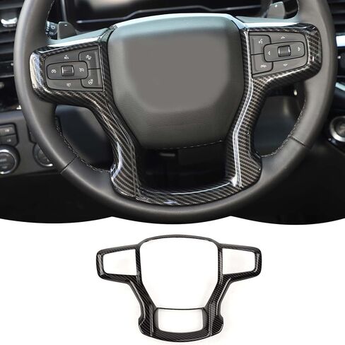 Steering Wheel Trim Cover Frame Decoration Interior Accessories Compatible with Chevrolet Silverado 2019-2023,for Chevrolet Tahoe 2021-2023,for Suburban SUV 2020-2023,Black wood grain in Kuwait