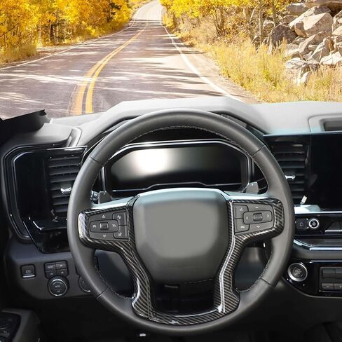 Steering Wheel Trim Cover Frame Decoration Interior Accessories Compatible with Chevrolet Silverado 2019-2023,for Chevrolet Tahoe 2021-2023,for Suburban SUV 2020-2023,Black wood grain in Kuwait