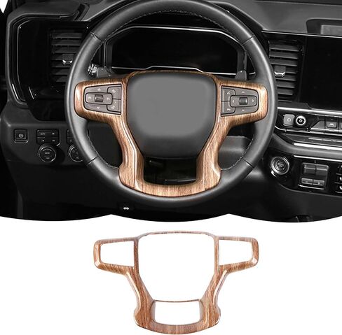 Steering Wheel Trim Cover Frame Decoration Interior Accessories Compatible with Chevrolet Silverado 2019-2023,for Chevrolet Tahoe 2021-2023,for Suburban SUV 2020-2023,Black wood grain in Kuwait