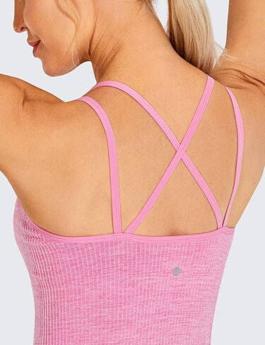 CRZ YOGA Women's Seamless Workout Tank Tops with Built-in Bra Strappy Back Slim Fit Ribbed Sports Yoga Tops in Saudi Arabia