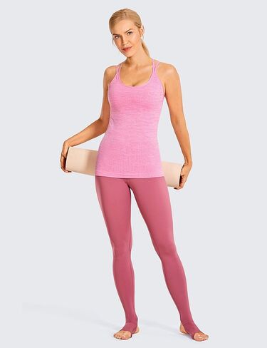 CRZ YOGA Women's Seamless Workout Tank Tops with Built-in Bra Strappy Back Slim Fit Ribbed Sports Yoga Tops in Saudi Arabia
