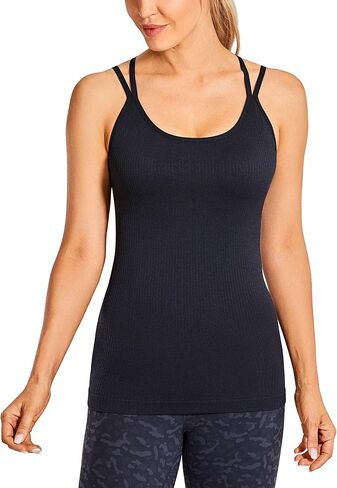 CRZ YOGA Women's Seamless Workout Tank Tops with Built-in Bra Strappy Back Slim Fit Ribbed Sports Yoga Tops in Saudi Arabia