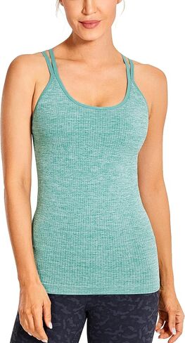 CRZ YOGA Women's Seamless Workout Tank Tops with Built-in Bra Strappy Back Slim Fit Ribbed Sports Yoga Tops in Saudi Arabia
