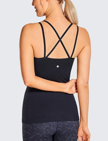 CRZ YOGA Women's Seamless Workout Tank Tops with Built-in Bra Strappy Back Slim Fit Ribbed Sports Yoga Tops in Saudi Arabia