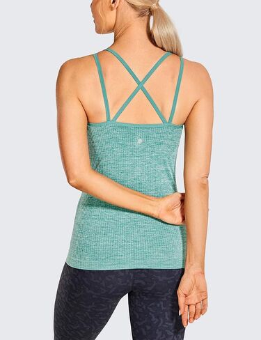 CRZ YOGA Women's Seamless Workout Tank Tops with Built-in Bra Strappy Back Slim Fit Ribbed Sports Yoga Tops in Saudi Arabia