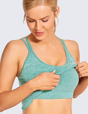 CRZ YOGA Women's Seamless Workout Tank Tops with Built-in Bra Strappy Back Slim Fit Ribbed Sports Yoga Tops in Saudi Arabia