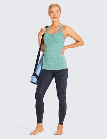 CRZ YOGA Women's Seamless Workout Tank Tops with Built-in Bra Strappy Back Slim Fit Ribbed Sports Yoga Tops in Saudi Arabia