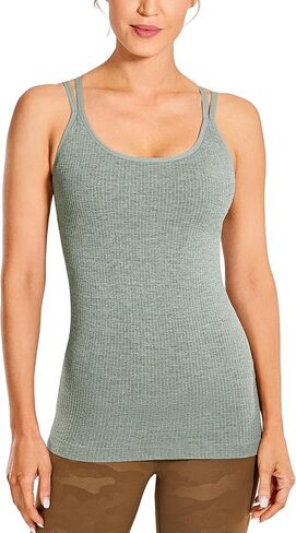 CRZ YOGA Women's Seamless Workout Tank Tops with Built-in Bra Strappy Back Slim Fit Ribbed Sports Yoga Tops in Saudi Arabia