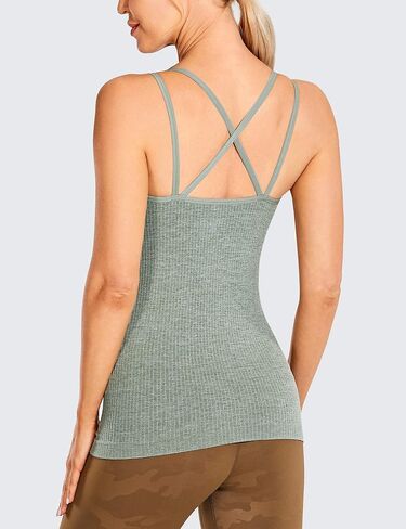 CRZ YOGA Women's Seamless Workout Tank Tops with Built-in Bra Strappy Back Slim Fit Ribbed Sports Yoga Tops in Saudi Arabia