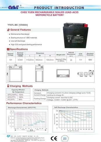 YTX7L-BS Battery 12V 6AH 100 CCA High Performance AGM SLA Power Sport Battery by Casil in Saudi Arabia