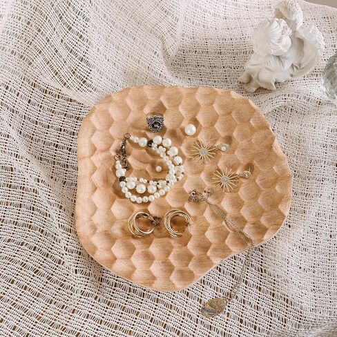 NIKKY HOME Hand Carved Dough Bowls, Natural Rubberwood Irregular Serving Bowl Honeycomb Carving Decorative Wooden Jewelry Tray in Saudi Arabia