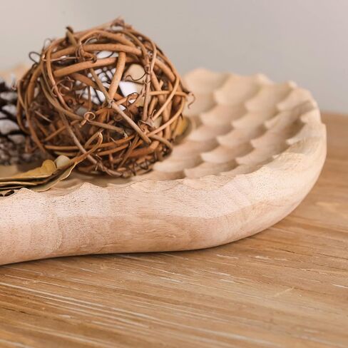 NIKKY HOME Hand Carved Dough Bowls, Natural Rubberwood Irregular Serving Bowl Honeycomb Carving Decorative Wooden Jewelry Tray in Saudi Arabia
