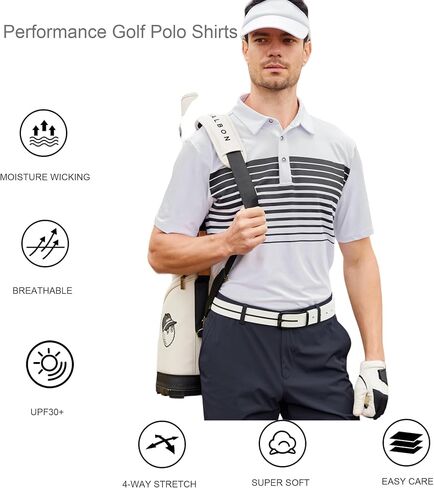 Alex Vando Mens Striped Golf Shirt Moisture Wicking Quick-Dry Sports Polo Shirts in Saudi Arabia