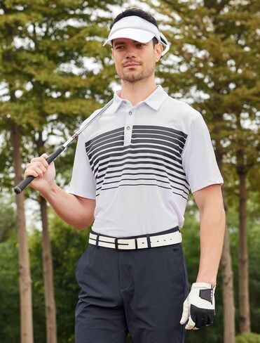 Alex Vando Mens Striped Golf Shirt Moisture Wicking Quick-Dry Sports Polo Shirts in Saudi Arabia