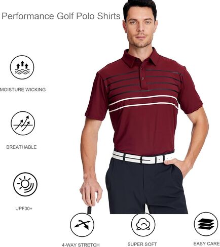 Alex Vando Mens Striped Golf Shirt Moisture Wicking Quick-Dry Sports Polo Shirts in Saudi Arabia