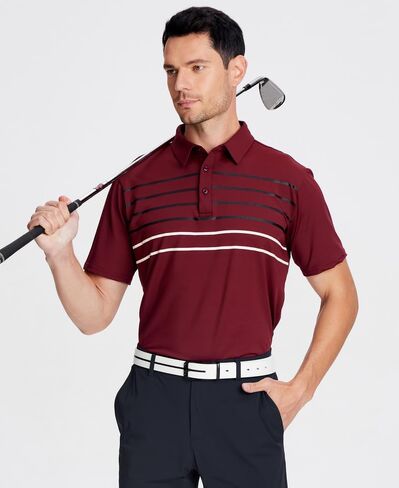 Alex Vando Mens Striped Golf Shirt Moisture Wicking Quick-Dry Sports Polo Shirts in Saudi Arabia