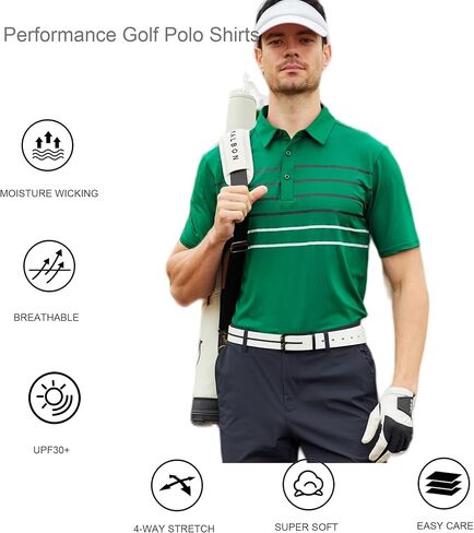 Alex Vando Mens Striped Golf Shirt Moisture Wicking Quick-Dry Sports Polo Shirts in Saudi Arabia