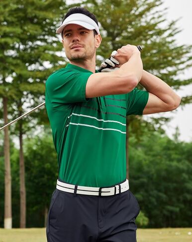 Alex Vando Mens Striped Golf Shirt Moisture Wicking Quick-Dry Sports Polo Shirts in Saudi Arabia