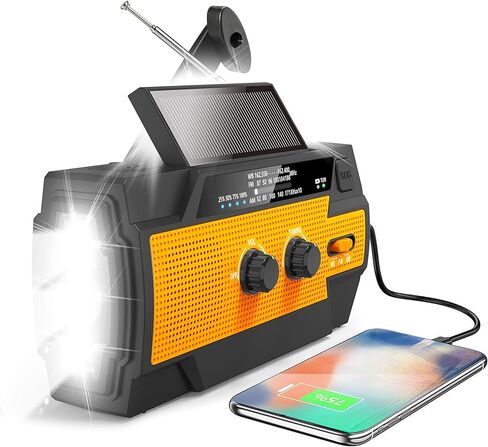 راديو الطقس في حالات الطوارئ، راديو يعمل بالطاقة الشمسية، مصباح يدوي للتخييم والمشي لمسافات طويلة باللون البرتقالي in Kuwait