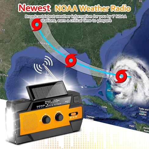راديو الطقس في حالات الطوارئ، راديو يعمل بالطاقة الشمسية، مصباح يدوي للتخييم والمشي لمسافات طويلة باللون البرتقالي in Kuwait