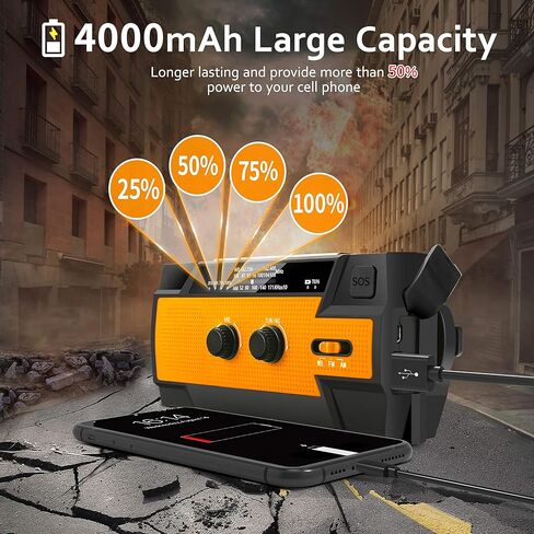 راديو الطقس في حالات الطوارئ، راديو يعمل بالطاقة الشمسية، مصباح يدوي للتخييم والمشي لمسافات طويلة باللون البرتقالي in Kuwait