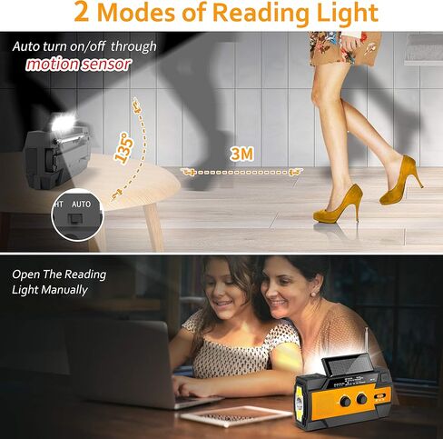 راديو الطقس في حالات الطوارئ، راديو يعمل بالطاقة الشمسية، مصباح يدوي للتخييم والمشي لمسافات طويلة باللون البرتقالي in Kuwait