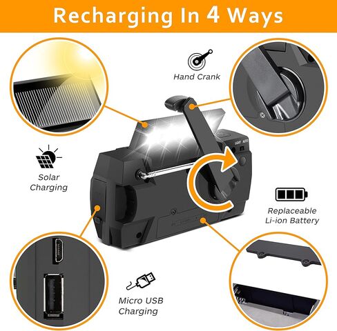 راديو الطقس في حالات الطوارئ، راديو يعمل بالطاقة الشمسية، مصباح يدوي للتخييم والمشي لمسافات طويلة باللون البرتقالي in Kuwait