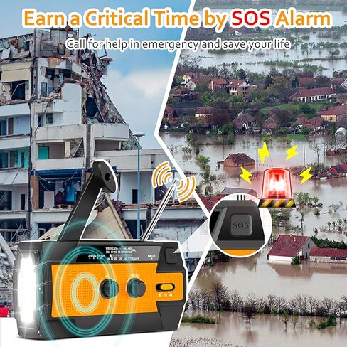 راديو الطقس في حالات الطوارئ، راديو يعمل بالطاقة الشمسية، مصباح يدوي للتخييم والمشي لمسافات طويلة باللون البرتقالي in Kuwait