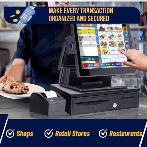 Flexzion Cash Drawer for Small Businesses - Gray, 16-inch Metal Cash Register with Electronic RJ-11 Point of Sale (POS) Connection, 5 Bill 5 Coin Slots - Compatible with Star, Epson, Citizen Printers in Saudi Arabia