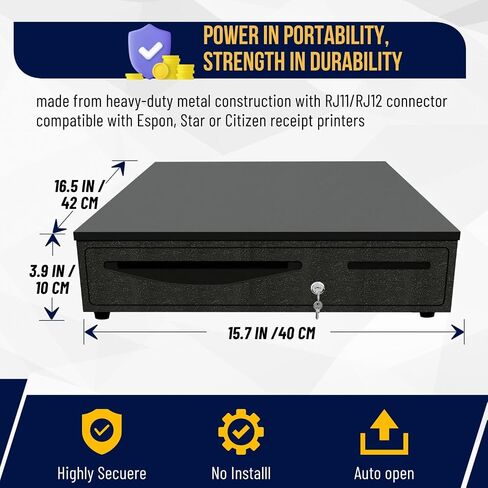 Flexzion Cash Drawer for Small Businesses - Gray, 16-inch Metal Cash Register with Electronic RJ-11 Point of Sale (POS) Connection, 5 Bill 5 Coin Slots - Compatible with Star, Epson, Citizen Printers in Saudi Arabia