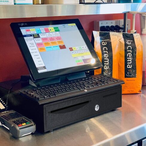 Flexzion Cash Drawer for Small Businesses - Gray, 16-inch Metal Cash Register with Electronic RJ-11 Point of Sale (POS) Connection, 5 Bill 5 Coin Slots - Compatible with Star, Epson, Citizen Printers in Saudi Arabia