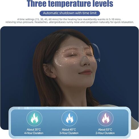 قناع الوجه المسخن للجيوب الأنفية، 3 إعدادات لدرجة الحرارة و4 إعدادات مؤقتة، قناع العين البصري المجوف - وسادة تدفئة كبيرة جدًا للوجه - تخفيف تعب العين، والصداع النصفي، واحتقان الأنف، وعدم راحة الجيوب الأنفية in Kuwait