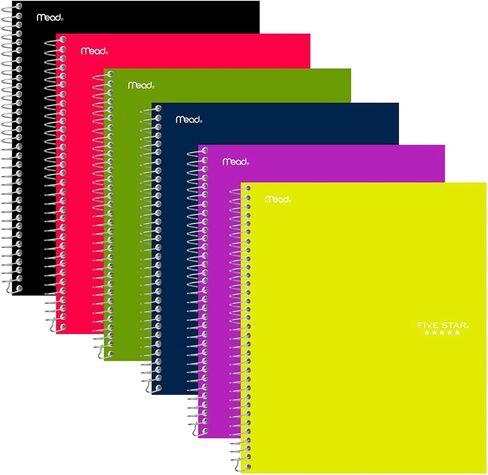 Five Star Spiral Notebooks, 1 Subject, Wide Ruled Paper, 100 Sheets, 10-1/2" x 8", NEW Assorted Colors, 6 Pack in Saudi Arabia