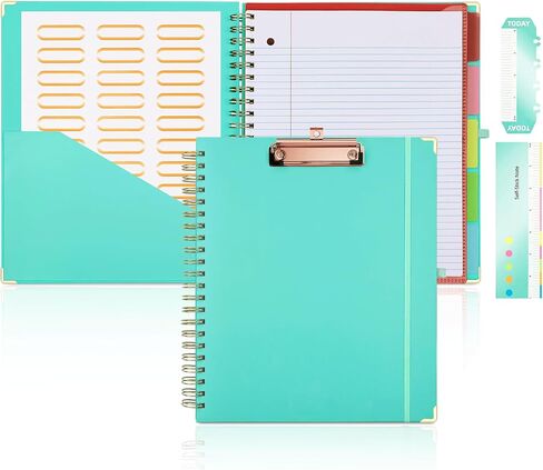 5 Subject Notebook Hardcover Clipboard with Storage Spiral Notebook with Pocket Dividers 160 Pages Thick Paper 8.5x11 College Ruled Notebooks in Saudi Arabia
