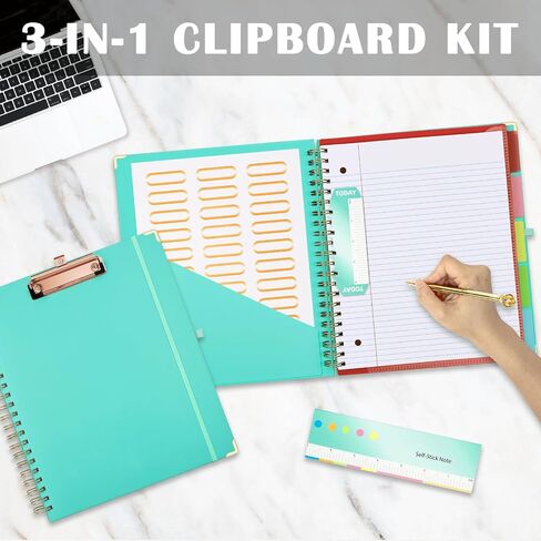 5 Subject Notebook Hardcover Clipboard with Storage Spiral Notebook with Pocket Dividers 160 Pages Thick Paper 8.5x11 College Ruled Notebooks in Saudi Arabia