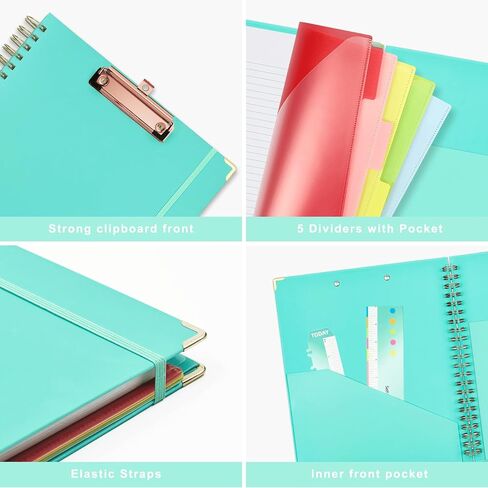 5 Subject Notebook Hardcover Clipboard with Storage Spiral Notebook with Pocket Dividers 160 Pages Thick Paper 8.5x11 College Ruled Notebooks in Saudi Arabia