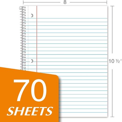 KAISA 70 ورقة دفاتر ملاحظات حلزونية ذات موضوع واحد، دفاتر ملاحظات حلزونية مقاس 10.5 × 8 مسطرة للكلية لمكتب طلاب المدارس، حزمة من 6 وسادات، S07001C in Kuwait