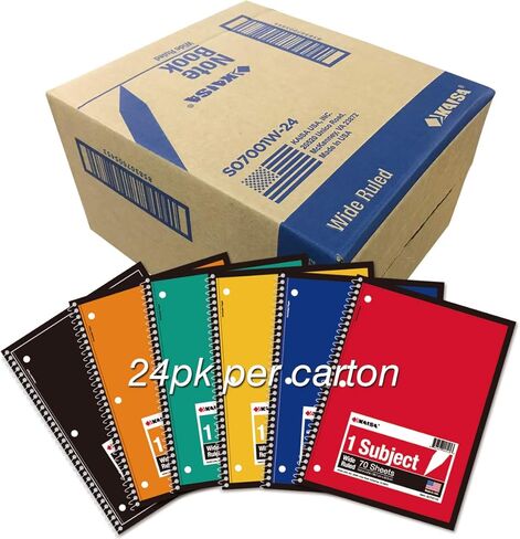 KAISA 70 ورقة دفاتر ملاحظات حلزونية ذات موضوع واحد، دفاتر ملاحظات حلزونية مقاس 10.5 × 8 مسطرة للكلية لمكتب طلاب المدارس، حزمة من 6 وسادات، S07001C in Kuwait