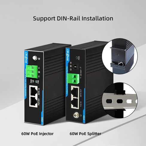 جيجابت الصناعية PoE حاقن 60 واط IEEE802.3at /af متوافق 45 فولت-56 فولت تيار مستمر مدخلات PoE محول الطاقة مع تركيب السكك الحديدية Din in Saudi Arabia