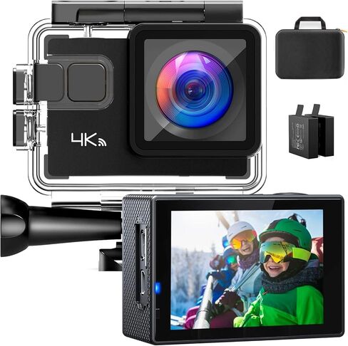 Action CAM 4K/30fps 20MP Gyroscope Anti-Vibration 40M Underwater Wi-Fi Camera Wide Angle 170° Camera with 2x1050mAh Battery, Photo Bag and Accessories in Saudi Arabia