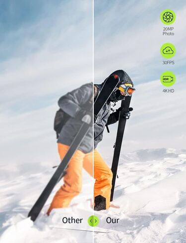 Action CAM 4K/30fps 20MP Gyroscope Anti-Vibration 40M Underwater Wi-Fi Camera Wide Angle 170° Camera with 2x1050mAh Battery, Photo Bag and Accessories in Saudi Arabia
