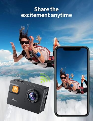 Action CAM 4K/30fps 20MP Gyroscope Anti-Vibration 40M Underwater Wi-Fi Camera Wide Angle 170° Camera with 2x1050mAh Battery, Photo Bag and Accessories in Saudi Arabia