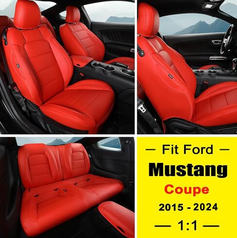 GIANT PANDA Custom Fit Full Set Car Seat Covers for Ford Mustang Convertible 2015 2016 2017 2018 2019 2020 2021 2022 2023 2024, Faux Leather, Black in Kuwait