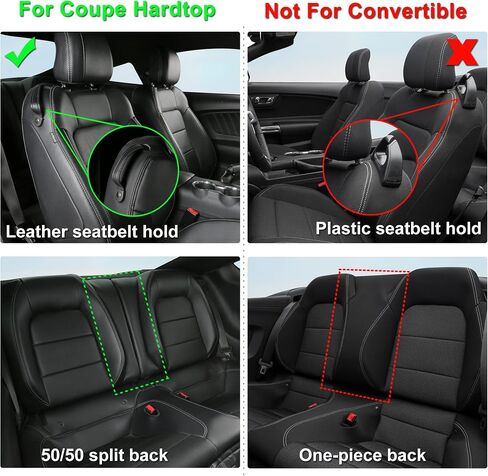 GIANT PANDA Custom Fit Full Set Car Seat Covers for Ford Mustang Convertible 2015 2016 2017 2018 2019 2020 2021 2022 2023 2024, Faux Leather, Black in Kuwait