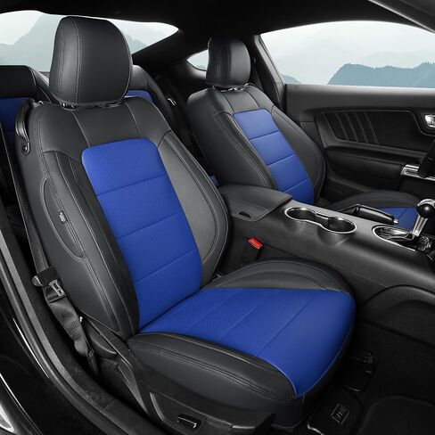 GIANT PANDA Custom Fit Full Set Car Seat Covers for Ford Mustang Convertible 2015 2016 2017 2018 2019 2020 2021 2022 2023 2024, Faux Leather, Black in Kuwait