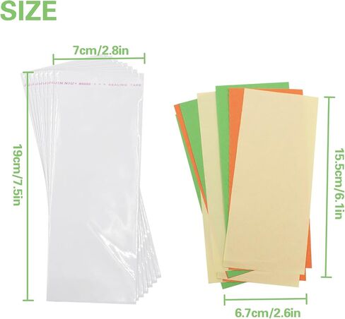 100 PCS Cake Money Box Transparent Bag with 10 Colorful Paper, Resealable Cellophane Food Safe Adhesive Self-Sealing Clear Plastic Packing Bag for Birthday Wedding Party Decor (Box Not Included) in Saudi Arabia