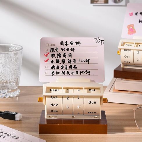Rotary Perpetual Calendar for Desk,Wooden Wheeling Calendar Month Week Day Date Display for Home Office,Reusable Reminder List Travel Record Card(To Do List) (Wheel Perpetual Calendar) in Saudi Arabia