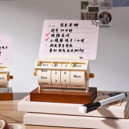 Rotary Perpetual Calendar for Desk,Wooden Wheeling Calendar Month Week Day Date Display for Home Office,Reusable Reminder List Travel Record Card(To Do List) (Wheel Perpetual Calendar) in Saudi Arabia
