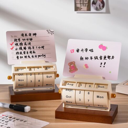 Rotary Perpetual Calendar for Desk,Wooden Wheeling Calendar Month Week Day Date Display for Home Office,Reusable Reminder List Travel Record Card(To Do List) (Wheel Perpetual Calendar) in Saudi Arabia